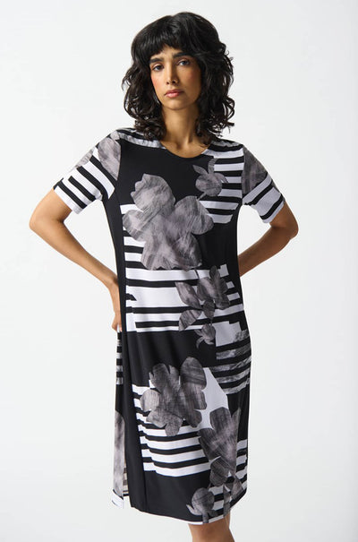 Joseph Ribkoff - Silky Knit Floral Stripe Straight Dress