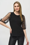 Joseph Ribkoff - Silky Knit Top w/ Embellished Mesh Sleeves