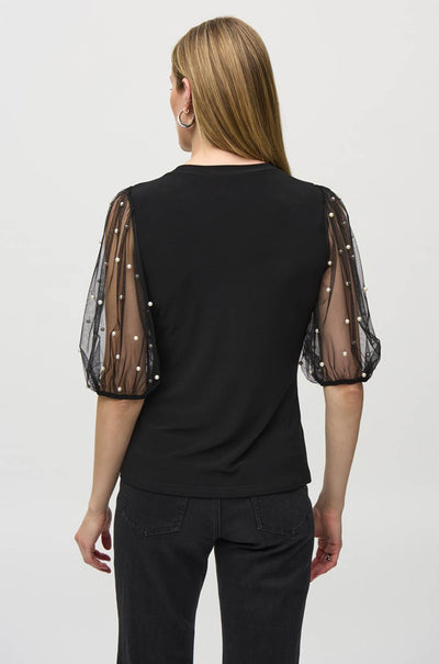 Joseph Ribkoff - Silky Knit Top w/ Embellished Mesh Sleeves