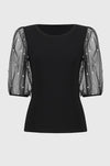 Joseph Ribkoff - Silky Knit Top w/ Embellished Mesh Sleeves
