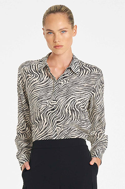Mela Purdie - Soft Shirt in Fossil Print Silk