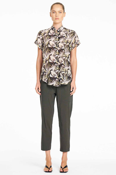 Mela Purdie - Soft Stand Shirt in Bayleaf Print Silk