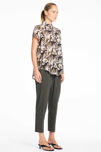 Mela Purdie - Soft Stand Shirt in Bayleaf Print Silk