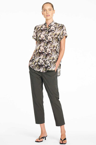 Mela Purdie - Soft Stand Shirt in Bayleaf Print Silk