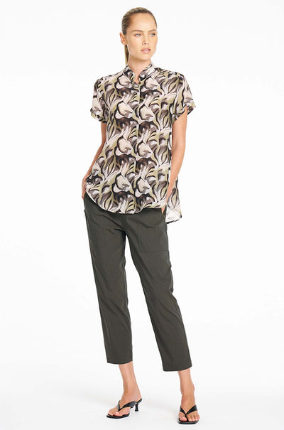 Mela Purdie - Soft Stand Shirt in Bayleaf Print Silk