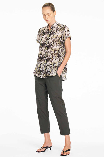 Mela Purdie - Soft Stand Shirt in Bayleaf Print Silk
