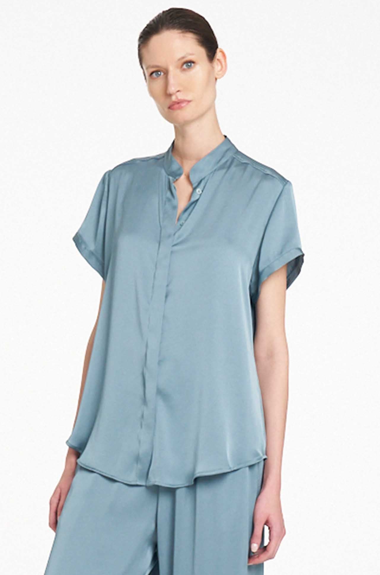 Mela Purdie - Soft Stand Shirt in Mirror Satin