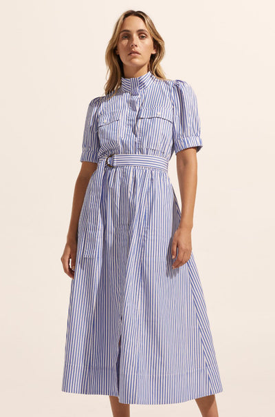 zoe kratzmann - starling dress in cobalt stripe
