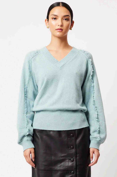 Once Was - Stella V-Neck Knit w/ Fringe Detail