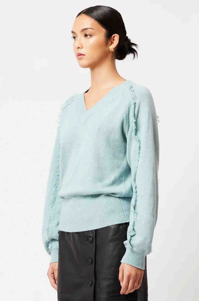 Once Was - Stella V-Neck Knit w/ Fringe Detail