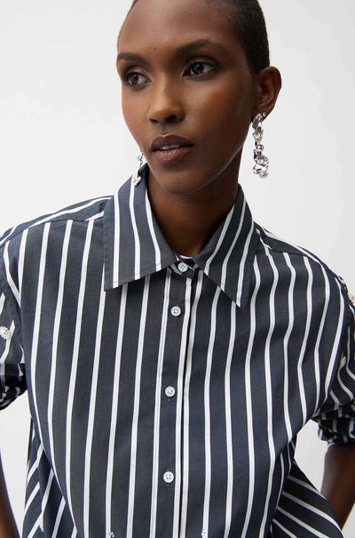 Joseph Ribkoff - Stretch Cotton Stripe Print Boxy Blouse w/ Rhinestones