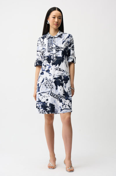 Joseph Ribkoff - Stretch Poplin Conversational Print Shirt Dress