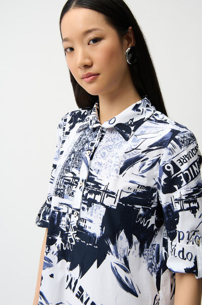 Joseph Ribkoff - Stretch Poplin Conversational Print Shirt Dress