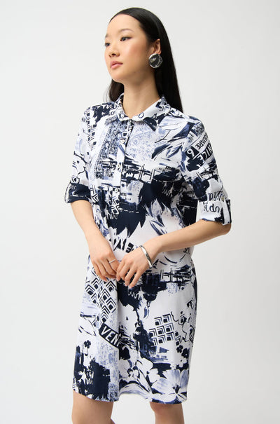 Joseph Ribkoff - Stretch Poplin Conversational Print Shirt Dress