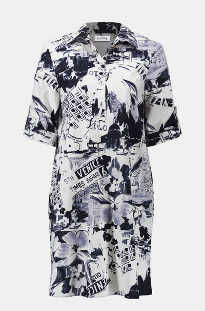 Joseph Ribkoff - Stretch Poplin Conversational Print Shirt Dress