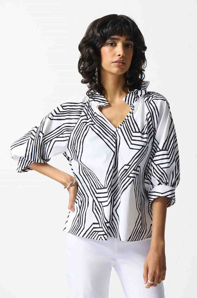 Joseph Ribkoff - Stretch Poplin Geometric Print Top