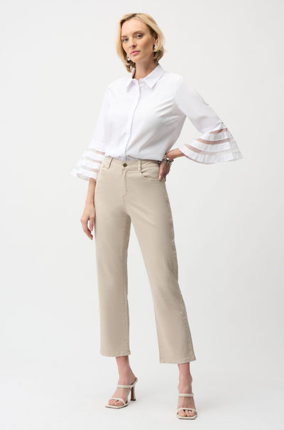 Joseph Ribkoff - Stretch Poplin Straight Blouse with Organza Bell Sleeves