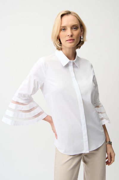 Joseph Ribkoff - Stretch Poplin Straight Blouse with Organza Bell Sleeves