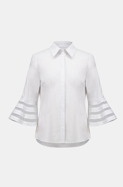 Joseph Ribkoff - Stretch Poplin Straight Blouse with Organza Bell Sleeves