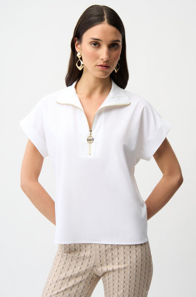 Joseph Ribkoff - Stretch Poplin Straight Top with Zipped Neckline