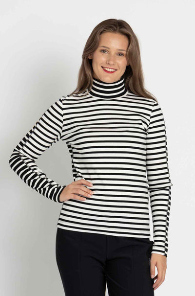Marc Cain - Striped High Neck L/S Tee