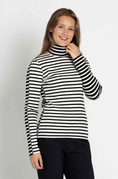 Marc Cain - Striped High Neck L/S Tee
