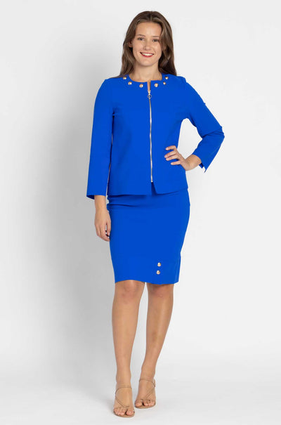 Paula Ryan - Stud Trim Pencil Skirt in Greek Blue