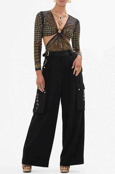 Camilla - They Call Her Nefertari Mesh Cut Out Bodysuit w/ Trim
