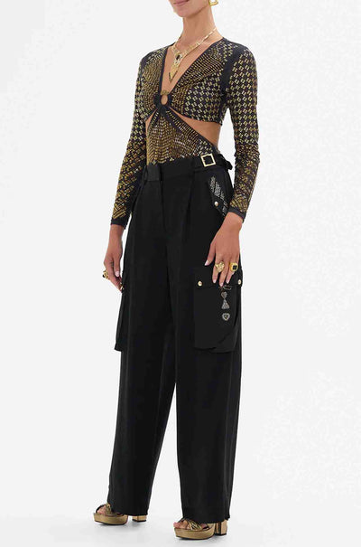 Camilla - They Call Her Nefertari Mesh Cut Out Bodysuit w/ Trim