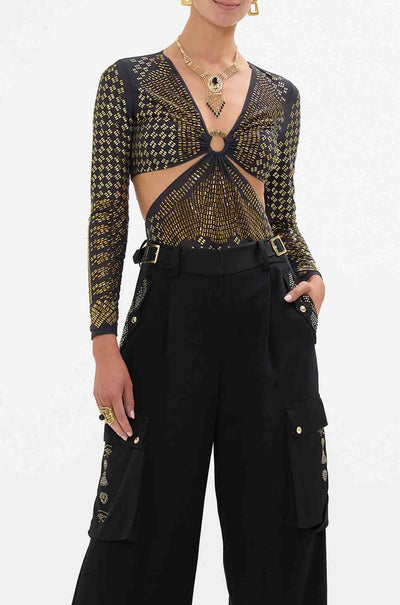 Camilla - They Call Her Nefertari Mesh Cut Out Bodysuit w/ Trim