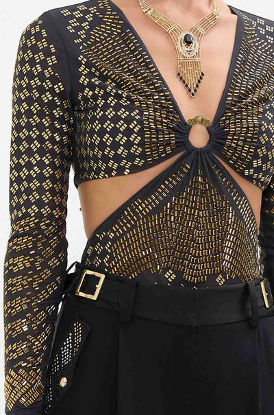 Camilla - They Call Her Nefertari Mesh Cut Out Bodysuit w/ Trim