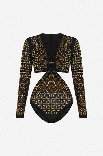 Camilla - They Call Her Nefertari Mesh Cut Out Bodysuit w/ Trim