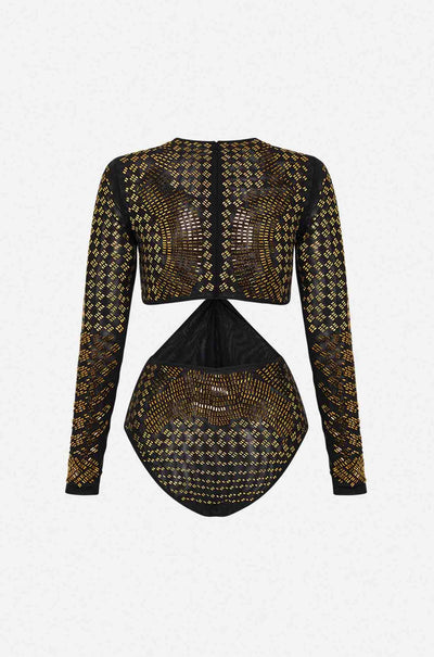 Camilla - They Call Her Nefertari Mesh Cut Out Bodysuit w/ Trim