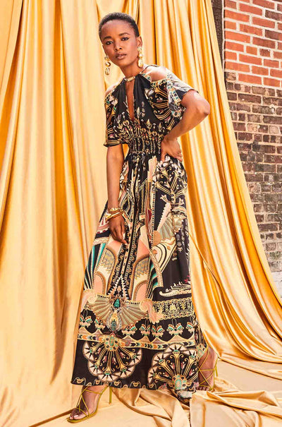Camilla - They Call Her Nefertari Neck Piece Shirred Waist Long Dress