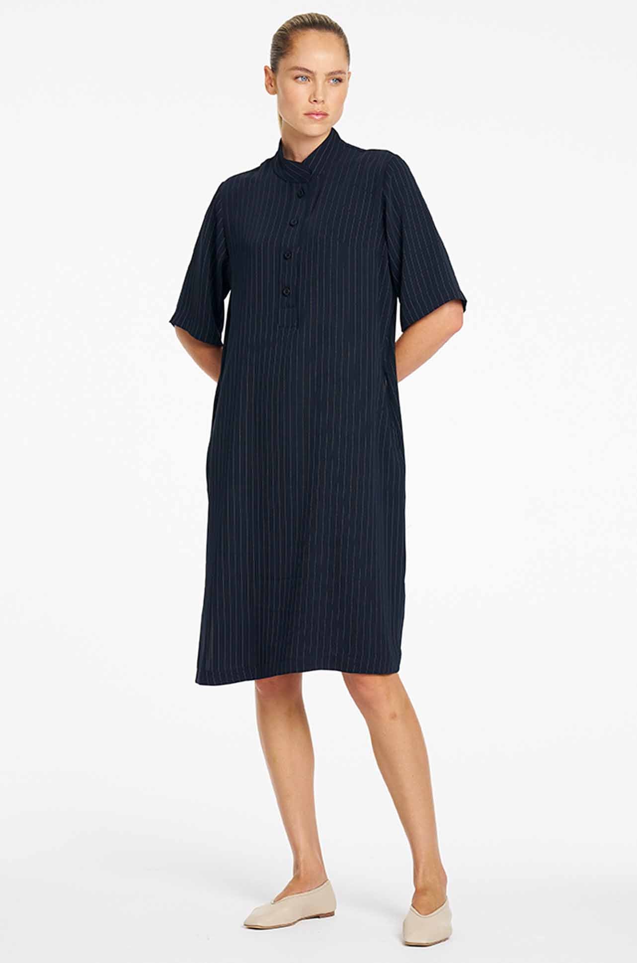 Mela Purdie - Tab Plaza Dress in Suit Stripe