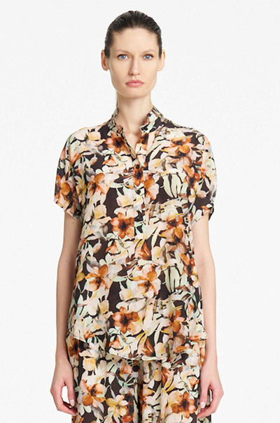 Mela Purdie - Tab Stand Shirt in Mint Floral Print