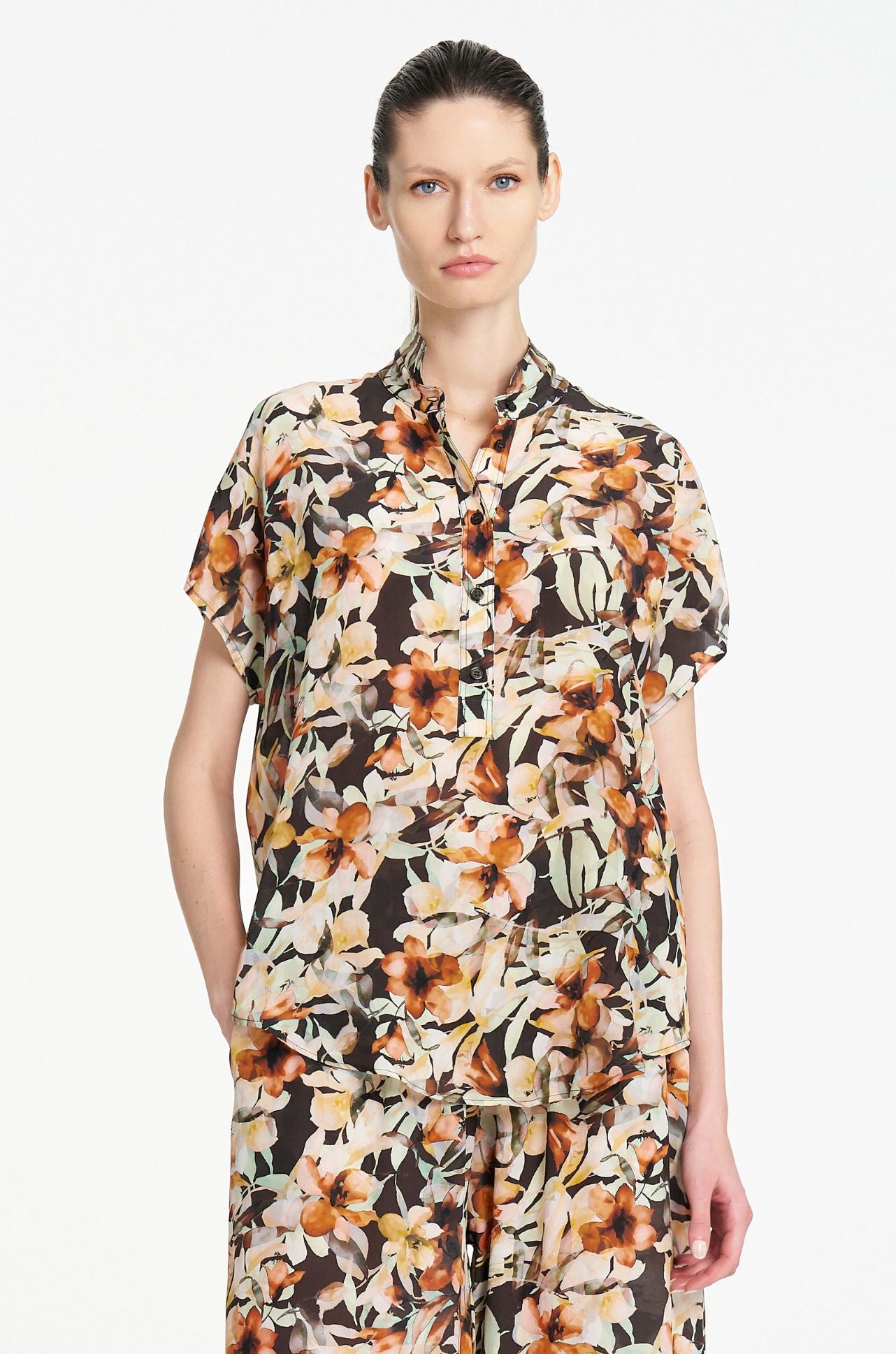 Mela Purdie - Tab Stand Shirt in Mint Floral Print