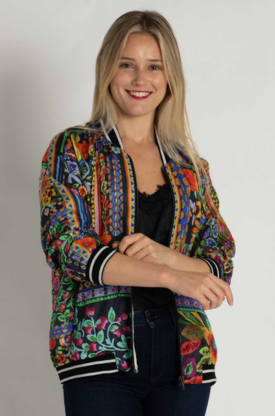 Johnny Was - Tasha Reversible Bomber Jacket in Brush Painted Scarf Print