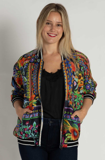 Johnny Was - Tasha Reversible Bomber Jacket in Brush Painted Scarf Print