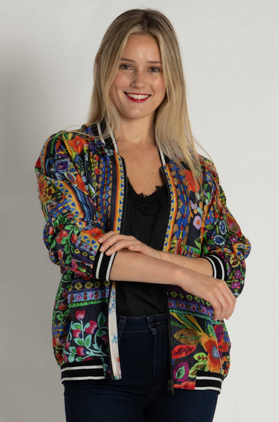 Johnny Was - Tasha Reversible Bomber Jacket in Brush Painted Scarf Print