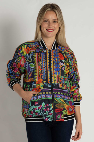 Johnny Was - Tasha Reversible Bomber Jacket in Brush Painted Scarf Print