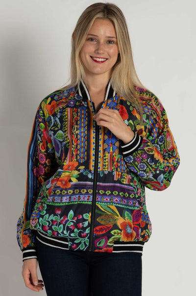 Johnny Was - Tasha Reversible Bomber Jacket in Brush Painted Scarf Print