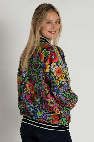 Johnny Was - Tasha Reversible Bomber Jacket in Brush Painted Scarf Print