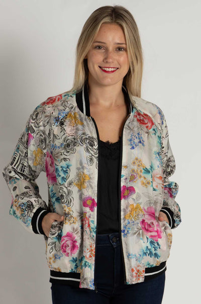 Johnny Was - Tasha Reversible Bomber Jacket in Brush Painted Scarf Print