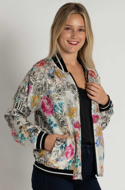 Johnny Was - Tasha Reversible Bomber Jacket in Brush Painted Scarf Print