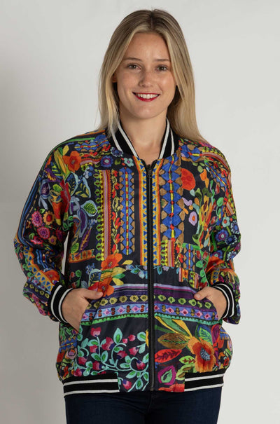 Johnny Was - Tasha Reversible Bomber Jacket in Brush Painted Scarf Print