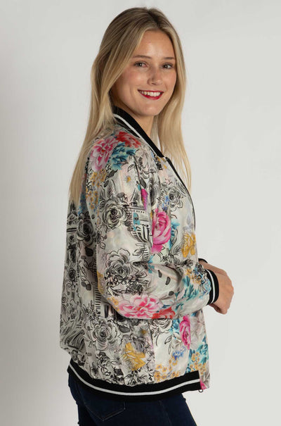 Johnny Was - Tasha Reversible Bomber Jacket in Brush Painted Scarf Print