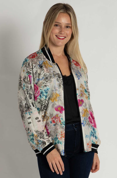 Johnny Was - Tasha Reversible Bomber Jacket in Brush Painted Scarf Print