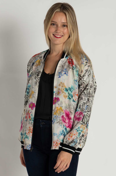 Johnny Was - Tasha Reversible Bomber Jacket in Brush Painted Scarf Print