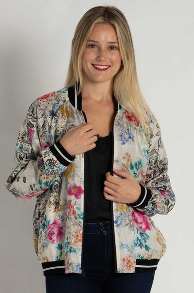 Johnny Was - Tasha Reversible Bomber Jacket in Brush Painted Scarf Print